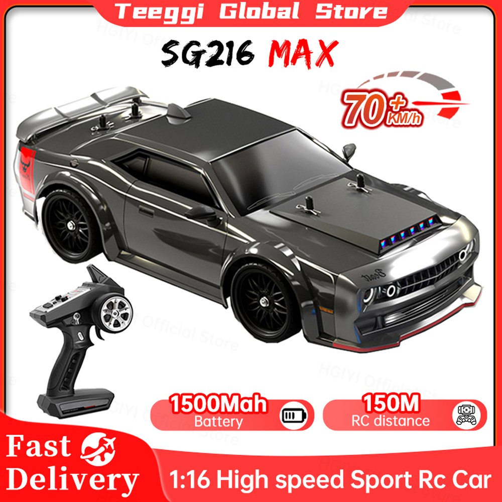 LED 1 16 브러시리스 RC 드리프트 카 MAX 70 km h 또는 4WD 고속 레이싱 몬스터 트럭 어린이 SG216