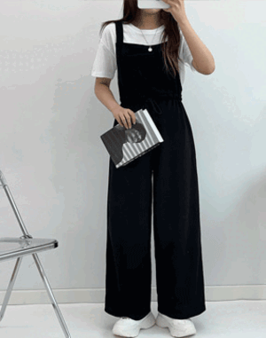 쿠키마루 토토 와이드 점프슈트 무지 멜빵팬츠