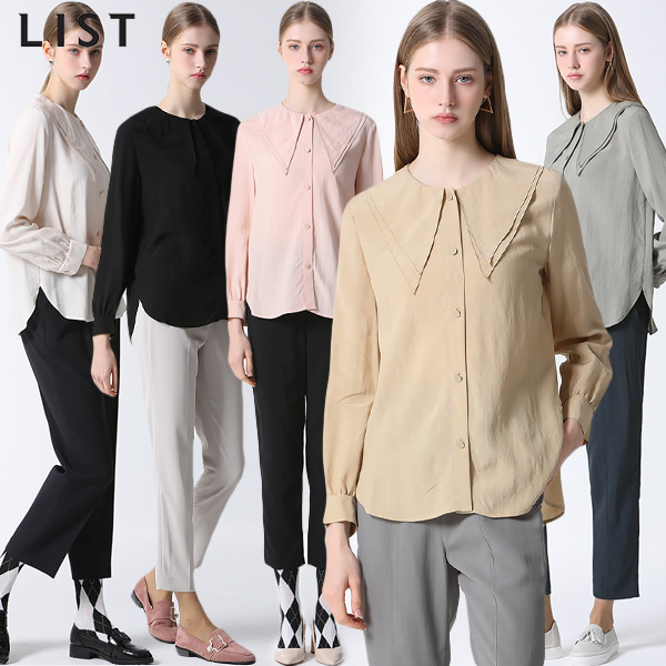 리스트 와이드 더블 카라 블라우스