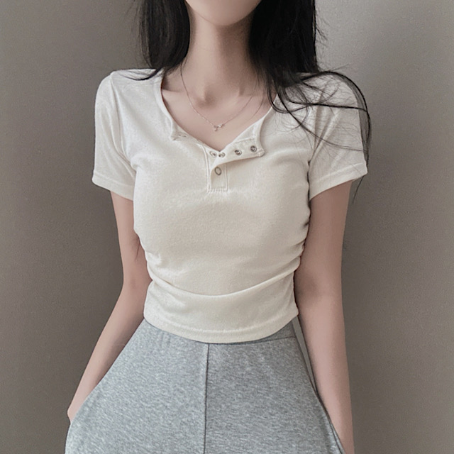 소재굿 꾸안꾸 또또 스냅 셔링 크롭 반팔