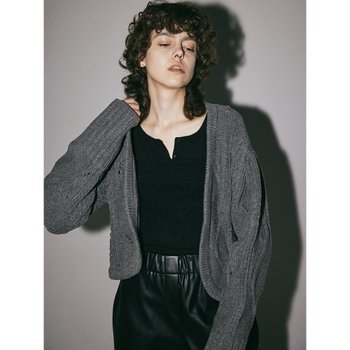 이엠엠 Cable Bolero Knit Cardigan Charcoal