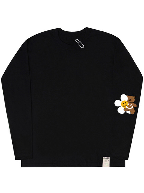 그레이버 그레이버 UNISEX 엘보우 플라워 베어 스마일 롱슬리브 티셔츠 G-M-LS-30-BK