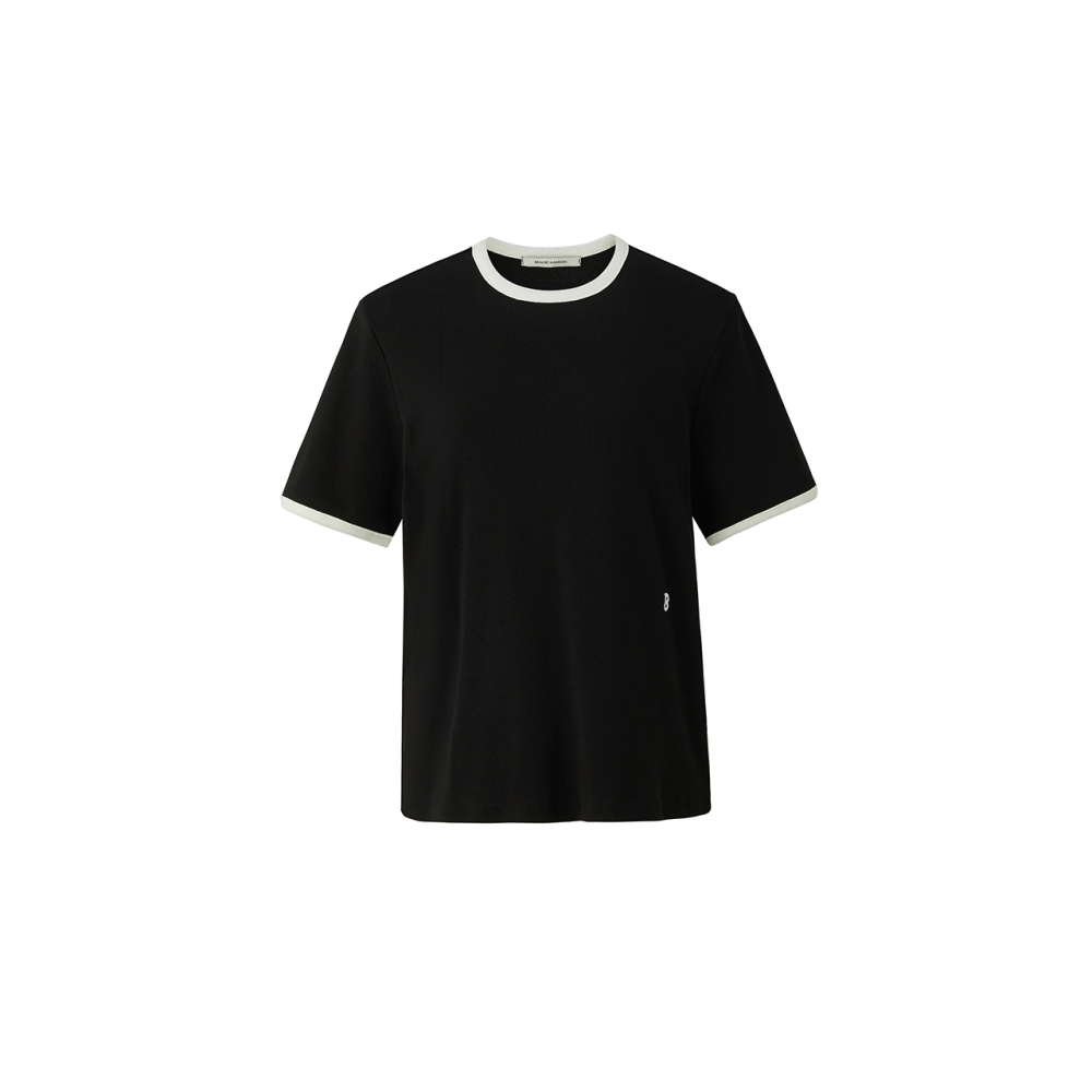 비뮤즈맨션 파슨스 비뮤즈맨션 Ribbed binding B point T-shirt - BE23HSTP005BK LE1216515260