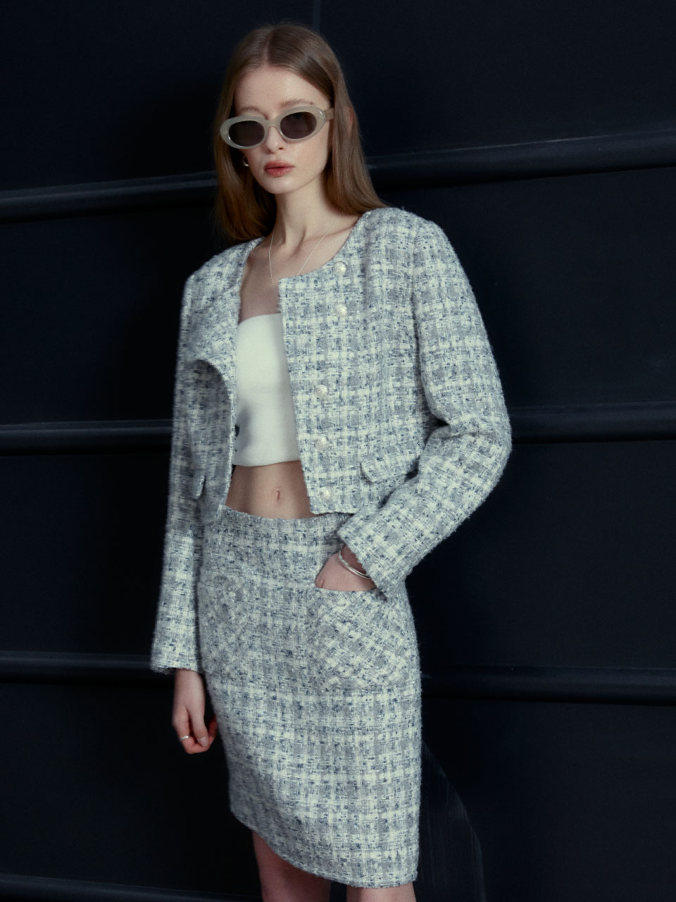 MUSEE 뮤제 MUSEE KOOLHASS Asymmetric Cropped Tweed Jacket