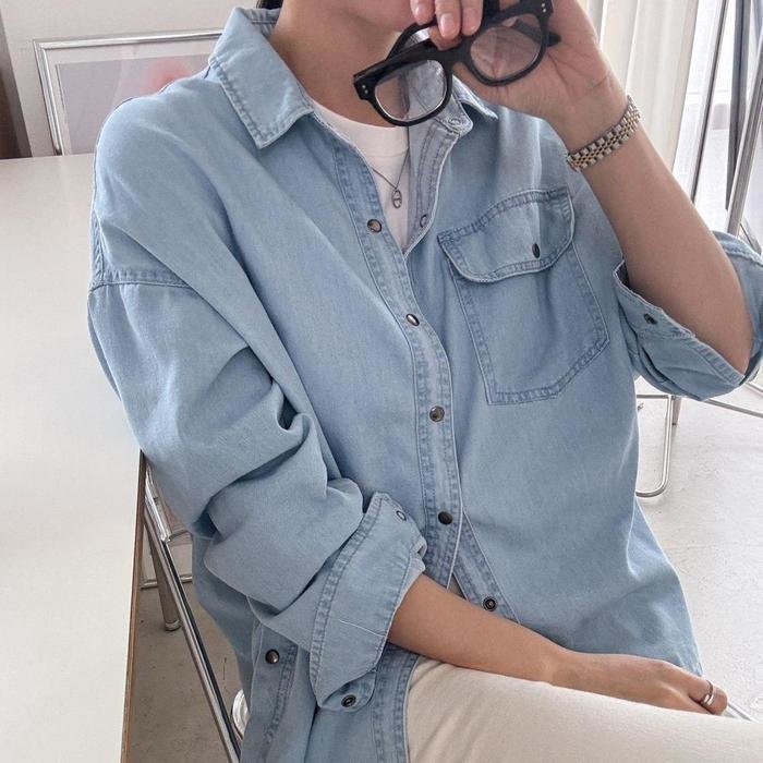여자 봄 청남방 사이드단추 박시핏 포켓 셔츠