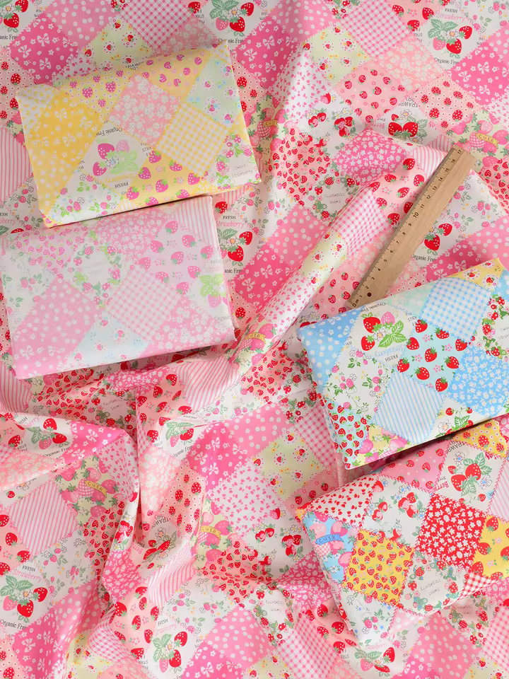 100 면 원단 수제 DIY 의류 제본 가방-꽃 농장 딸기 패치워크-다 재료
