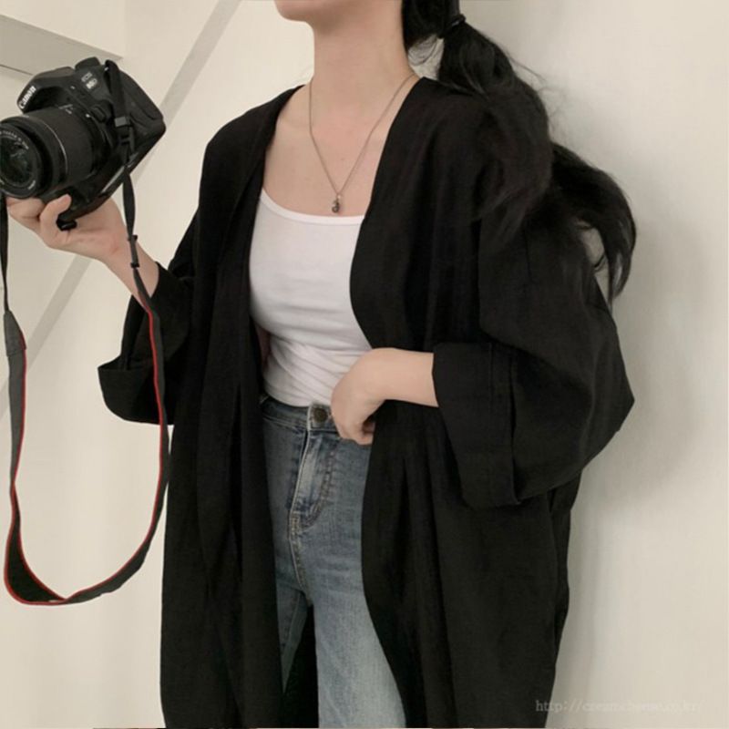 린넨 로브 가디건 여름 롱 루즈핏 여성 자켓 비치웨어 비키니