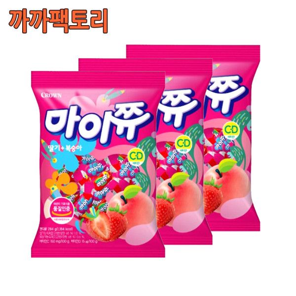 크라운 크라운 마이쮸딸기 복숭아 70개입 284gx3봉 까까팩토리