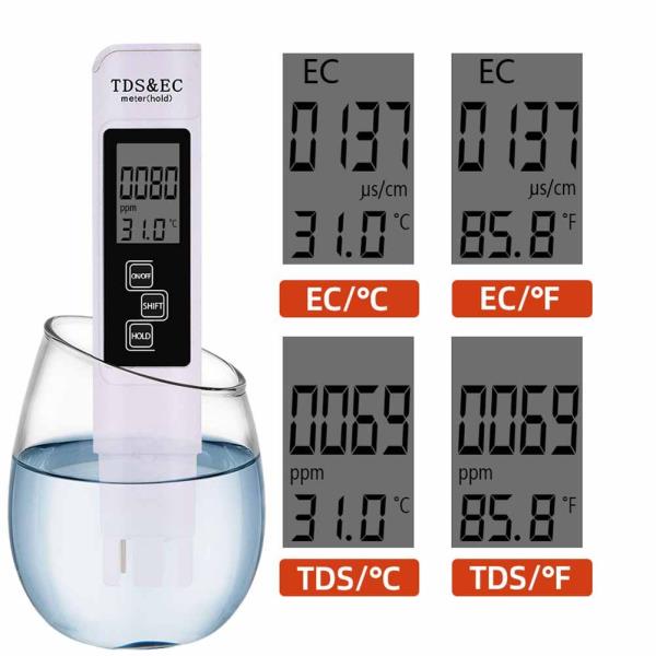 3in1 TDS Temp EC 미터 수질 테스터 펜 TDS EC ppm 전도도 검출기 순도 온도계 0-9990