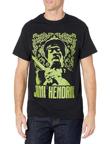 Jimi Hendrix 유니 성인용 표준 그린 포토 반소매 클래식 핏 티셔츠