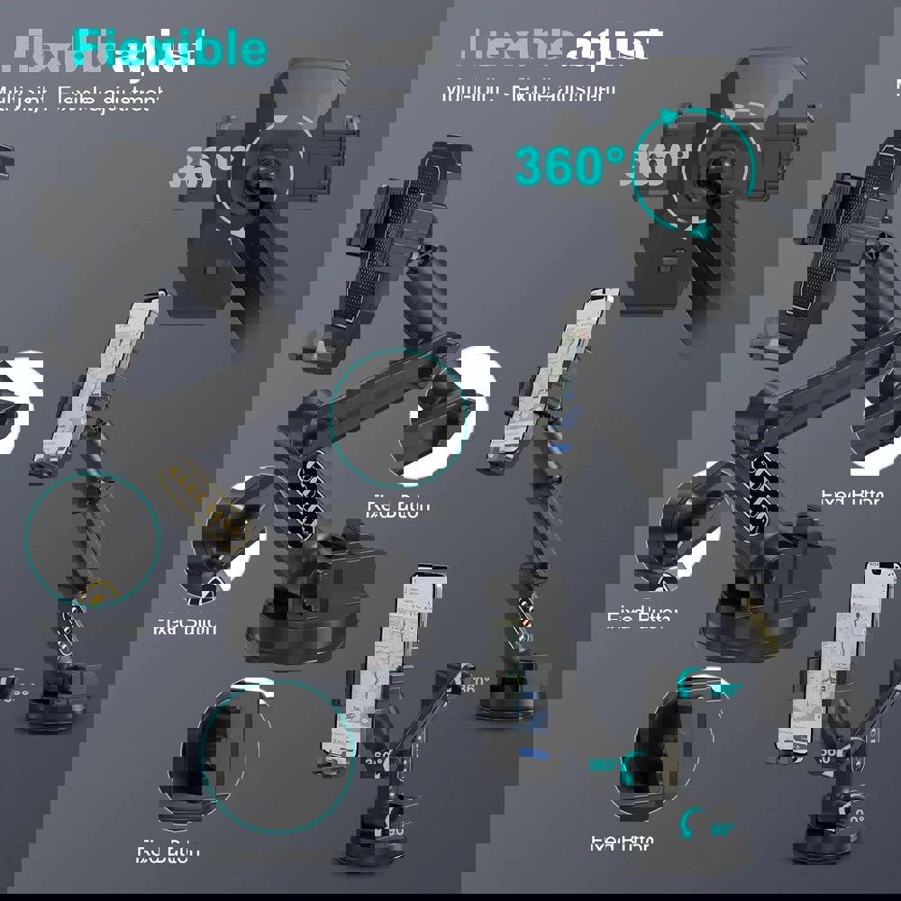 트럭 전화 홀더 대시보드 앞유리용 헤비 듀티 휴대폰 16 9 긴 팔 슈퍼 흡입 컵 안정
