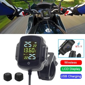 휴대폰 태블릿용 USB 충전기 타이어 온도 경보 시스템 QC 3 0 오토바이 TPMS 외부 센서 2 개