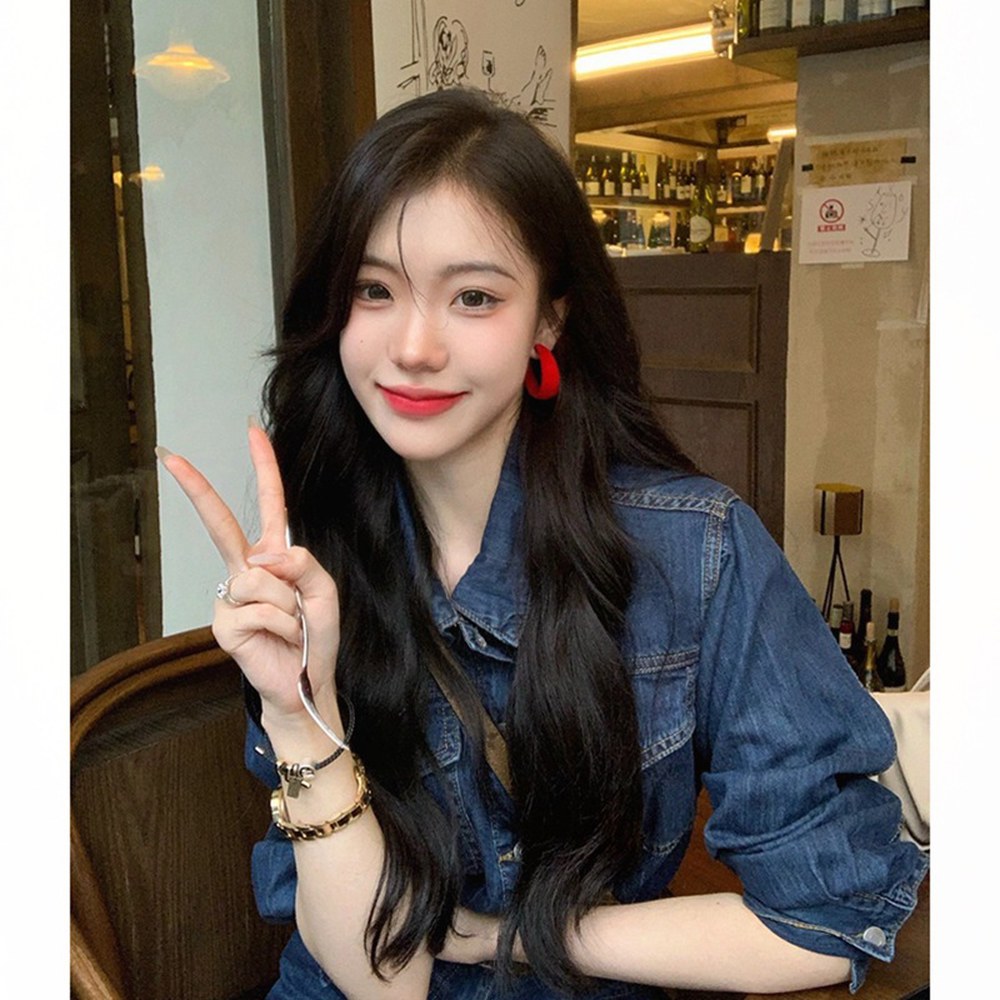 여성용 데님 버튼 반팔 단색 드레스 캐주얼 우수한 품질의 여름 직송 L GSFS930