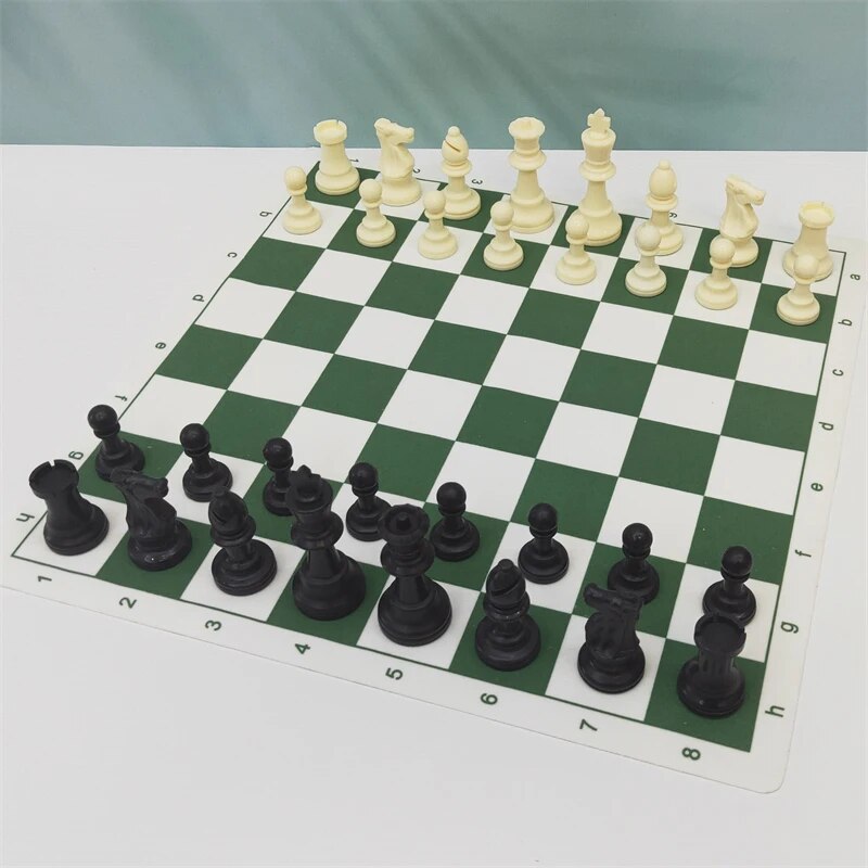 고품질 플라 체스 세트 킹 높이 가죽 체스 보드 휴대용 체스 게임 가족 보드 게임 43 cm