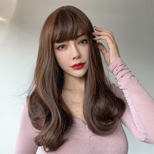 여성 볼륨 펌 웨이브 딥브라운 헤어통가발 SM-8014