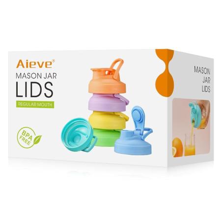 AIEVE Mason Jar Lids 6 Pack Reusable Regular Mouth Canning Lids Canning Jar Lids with Flip Top Lid L