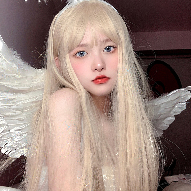 에타이피 긴생머리 노랑머리 금발 염색 탈색 헤어통가발
