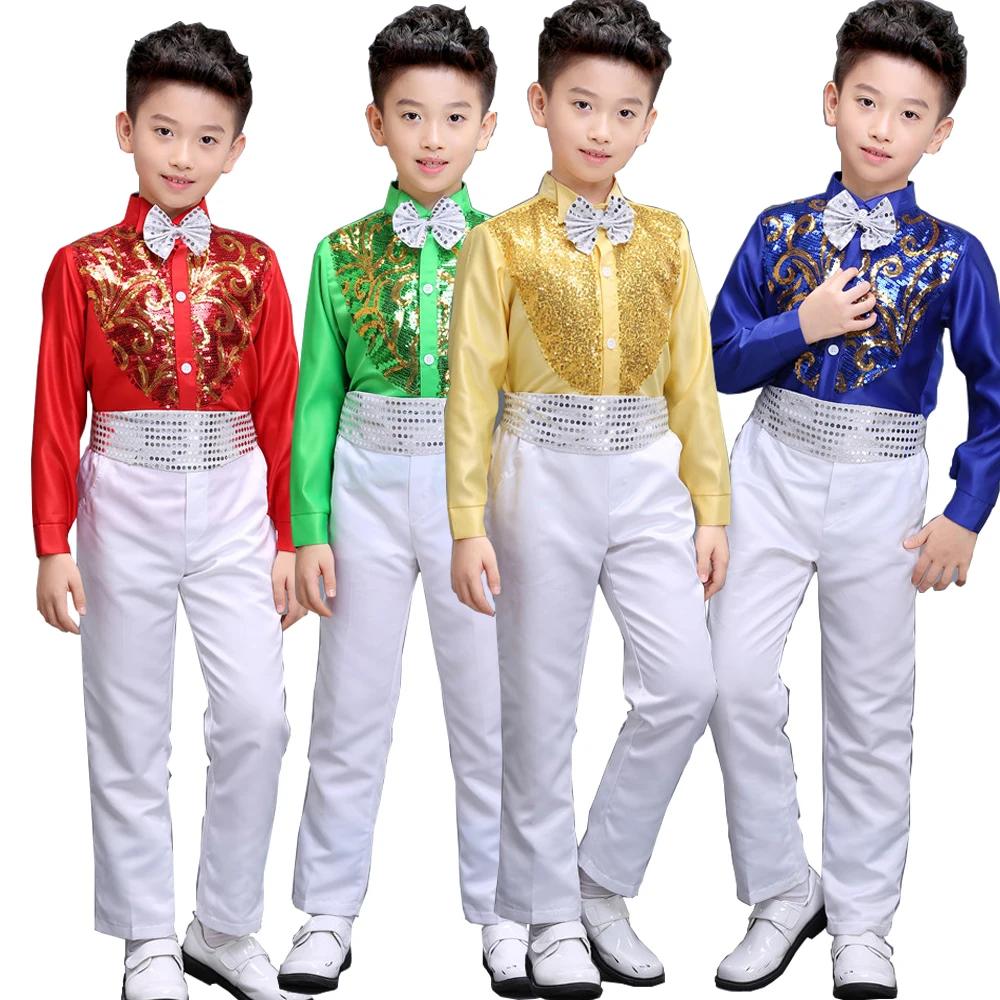 소년 코러스 무대 의상 스팽글 가수 파티 댄스 의상 어린이 무도회 공연 댄스 의상 무대 의상