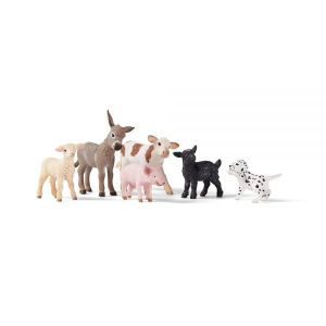 Schleich Farm World - 6피스 아기 농장 동물 놀이 세트 강아지 양고기 염소 돼지 송아지 당나귀