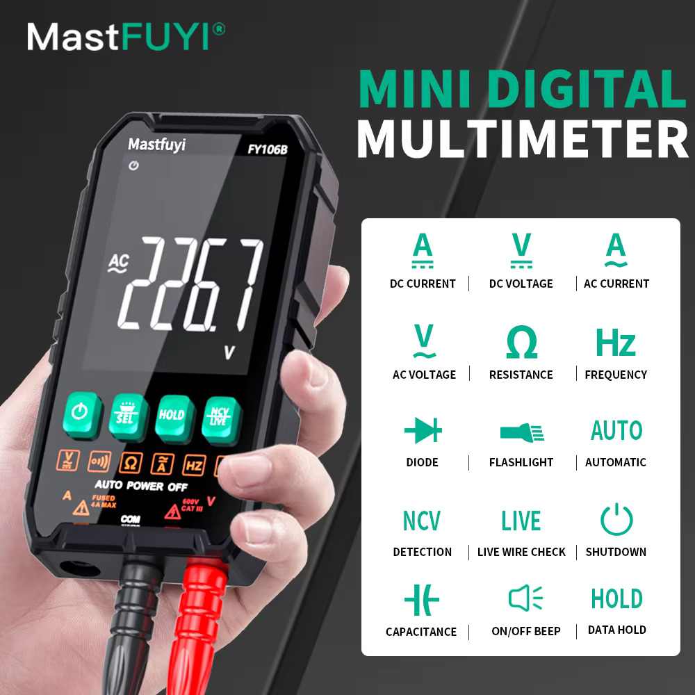 MASTFUYI 다기능 디지털 멀티미터 AC DC NCV 스마트 테스터 저항 전압계 자동 범위 600V 전기 FY106