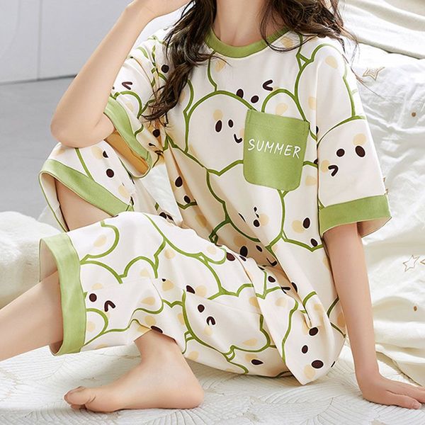그린곰 여성 여름잠옷 홈웨어 파자마 밴딩 세트