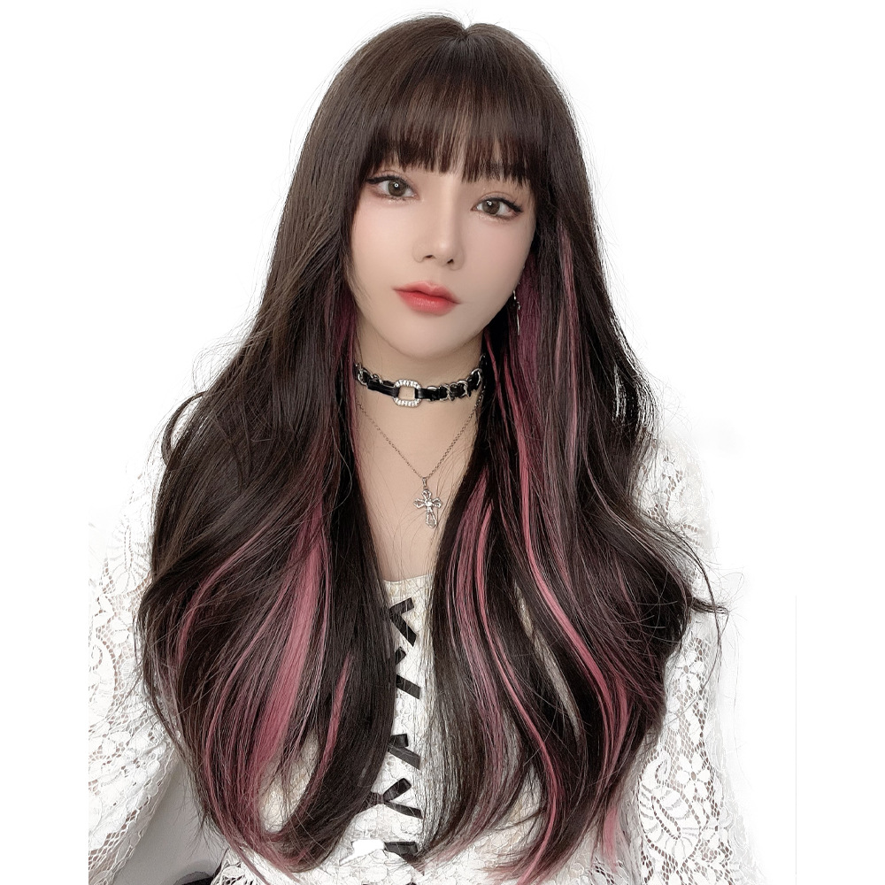 여성 핑크브릿지 투톤 염색 헤어 통가발