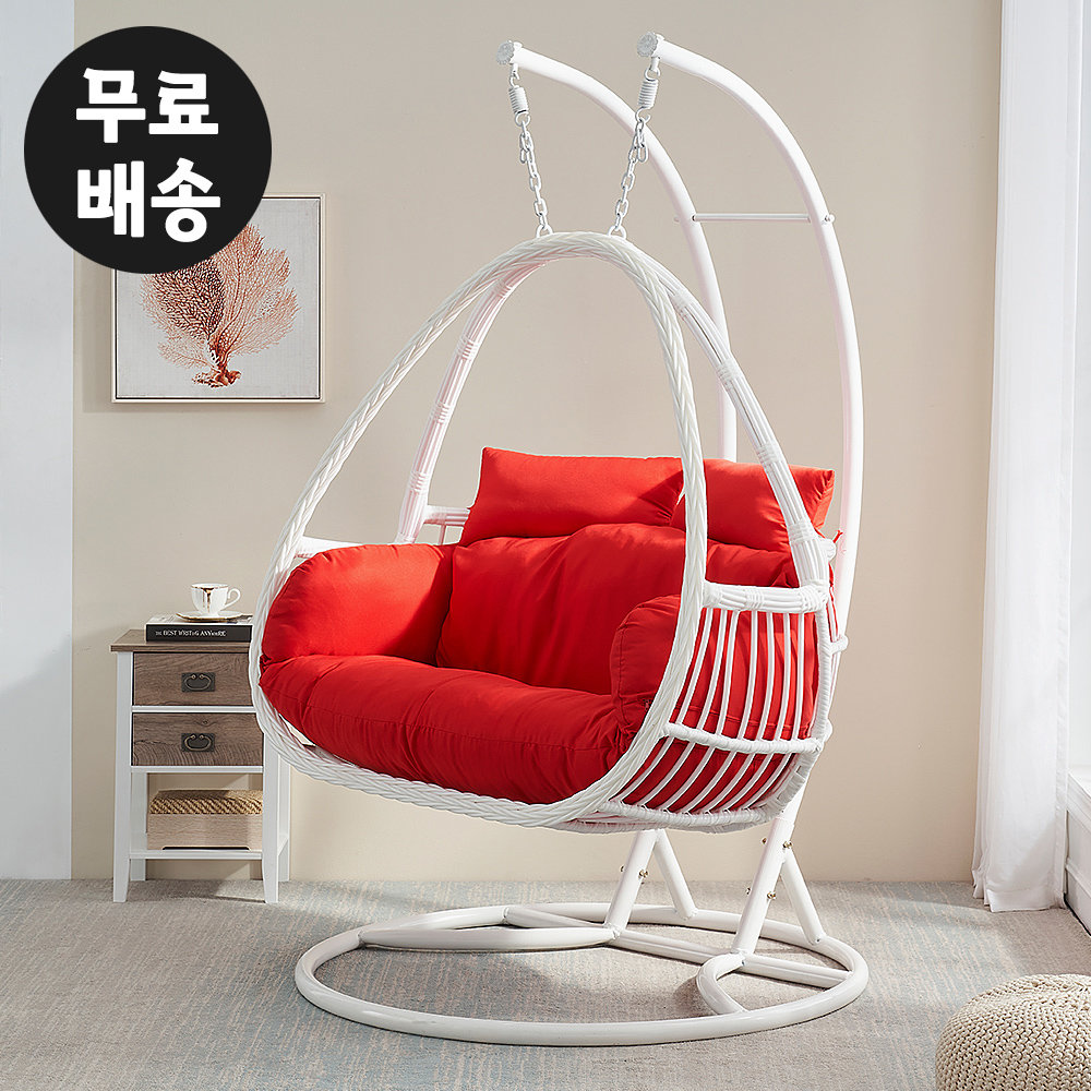 벤티스가구 라엘 2인용 라탄 그네의자 스윙 쇼파 커플 정원 카페 테라스 소파 흔들 레드화이트