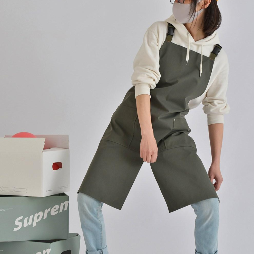 유템 편한 캐주얼 앞트임 앞치마 어린이집 카페 공방 유치원 트임 1개