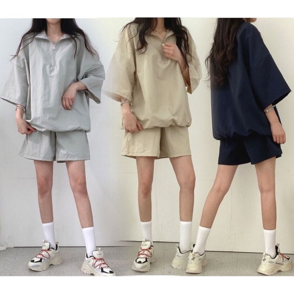 여름 여성 아노락 반팔 반바지 트레이닝 세트