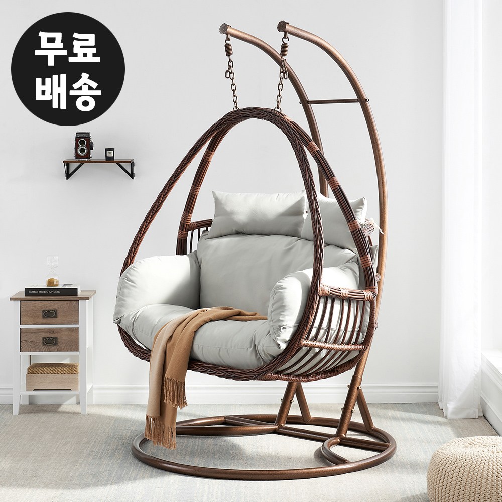 라엘 2인용 라탄 그네의자 흔들 카페 쇼파 흔들 스윙 실내 실외 야외 그레이브라운