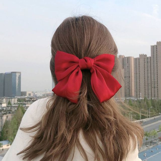 여자 빅리본 실크 자동 머리핀 데일리 반묶음