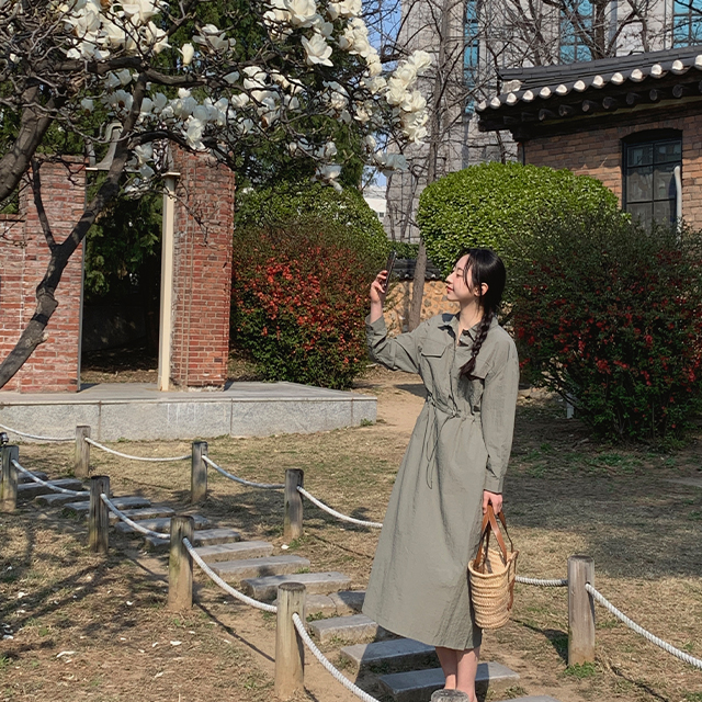 기획 레이핀 스트링 아노락 롱 원피스