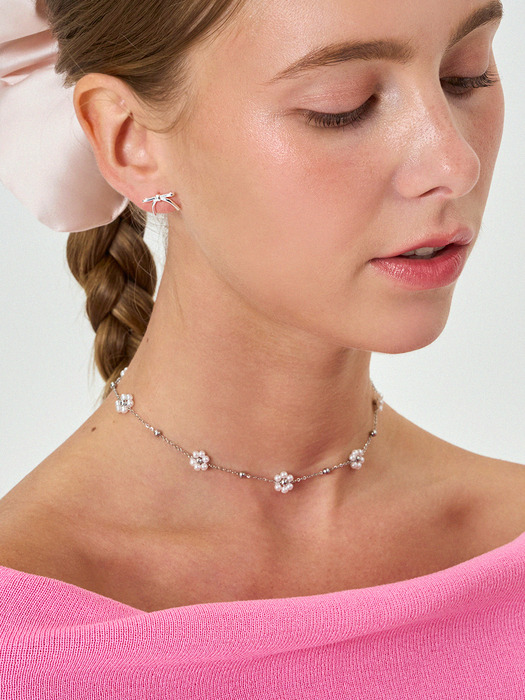 애나플레어1986 SURGICAL PEARL FLOWER CHAIN NECKLACE AN2240002