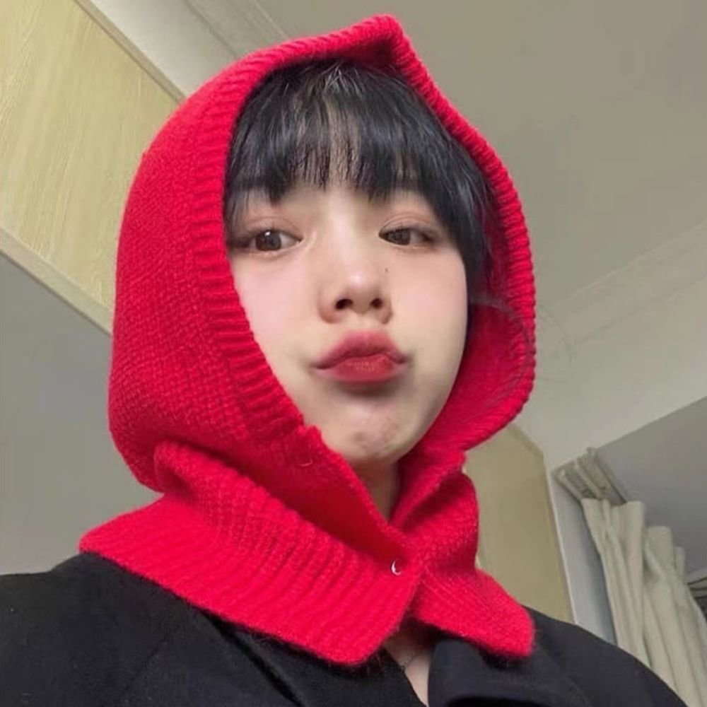 여성 후드 단추 겨울 후드머플러 니트 털모자 넥워머