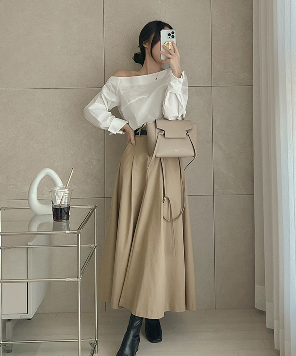 앤느 플레어 봄가을 훌 주름 미무드 롱 스커트sk