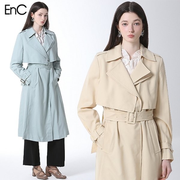 enc EnC 데일리 롱 벨티드 트렌치코트