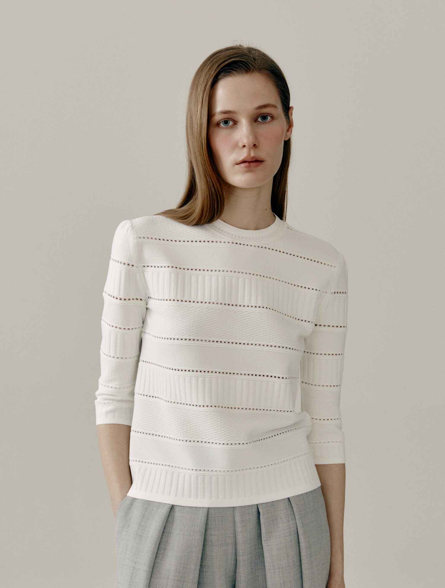 마레디마리 마레디 마리 Crochet-effect knit Top 흰색 M3F-PO-026A-WH