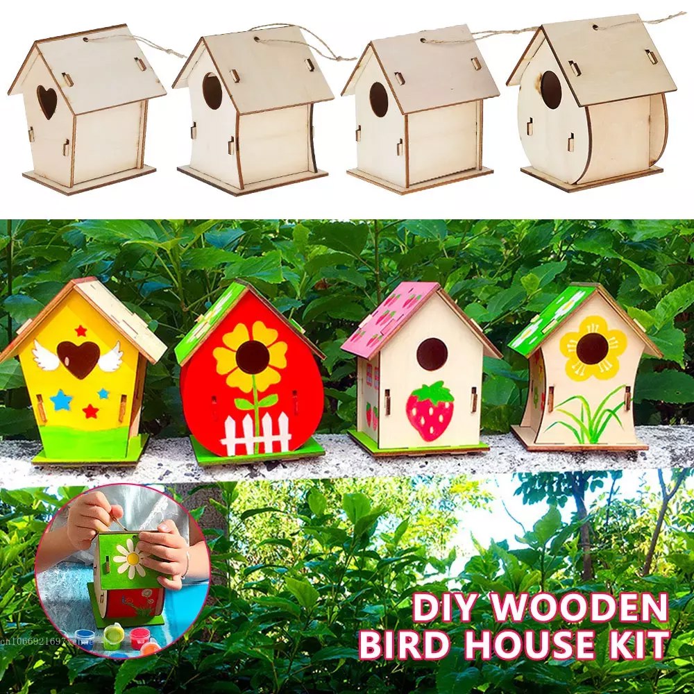 어린이용 다채로운 DIY 목제 새집 키트 예술 공예 그림 수작업 능력 재배 새집 액세서리