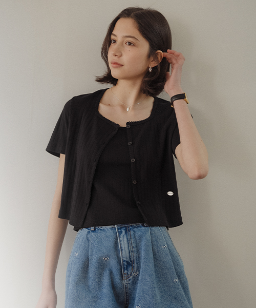 틸아이다이 틸아이다이 Sleeveless set half sleeve eyelet cardigan