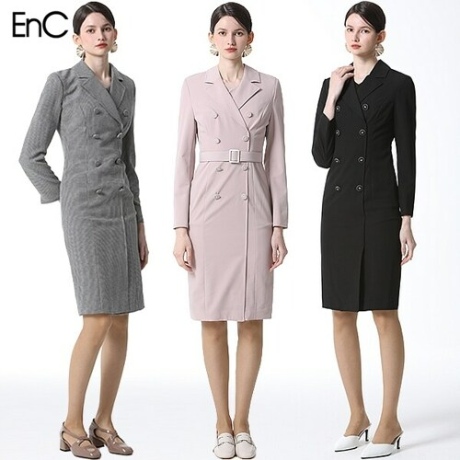 enc EnC 오픈 카라넥 벨티드 원피스