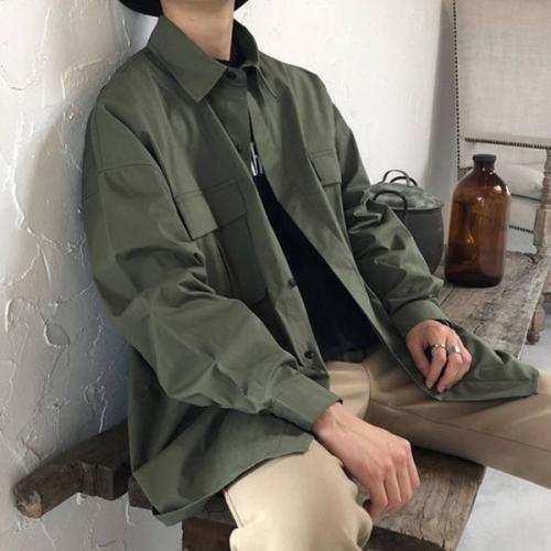 남성 간절기 봄 가을 루즈핏 긴팔셔츠 빅포켓 셔츠