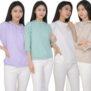 런칭 순면 후드티 7부 여성티셔츠 후드티셔츠 모자 면티셔츠 여성의류