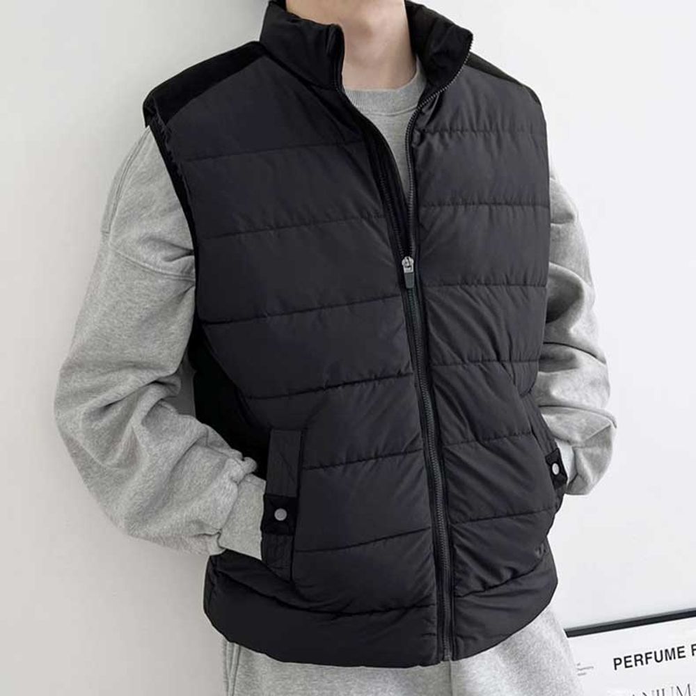 남성 하이넥 데일리 라인 숄더 밴딩 덕다운 패
