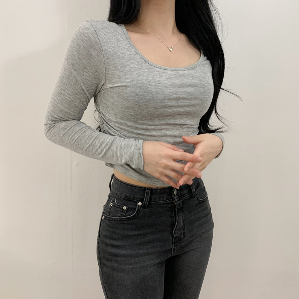 옆셔링 크롭 긴팔 티셔츠