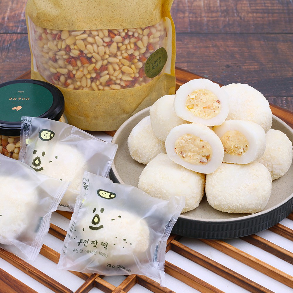 바농 강원도 홍천 잣 떡 잣떡 잣 찹쌀떡 개별포장 식사대용 50개 60g