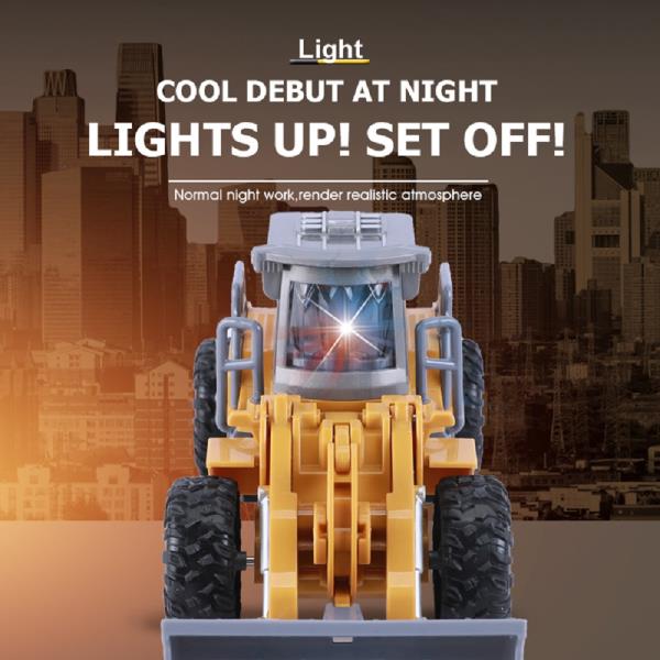 LED 조명이 달린 RC 자동차 1 30 엔지니어링 리모컨 굴삭기 덤퍼 트럭 불도저 전기 장난감 선물