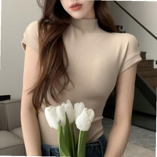 베이직 여성 반목 반팔티 여자 하이넥 이너 반팔티