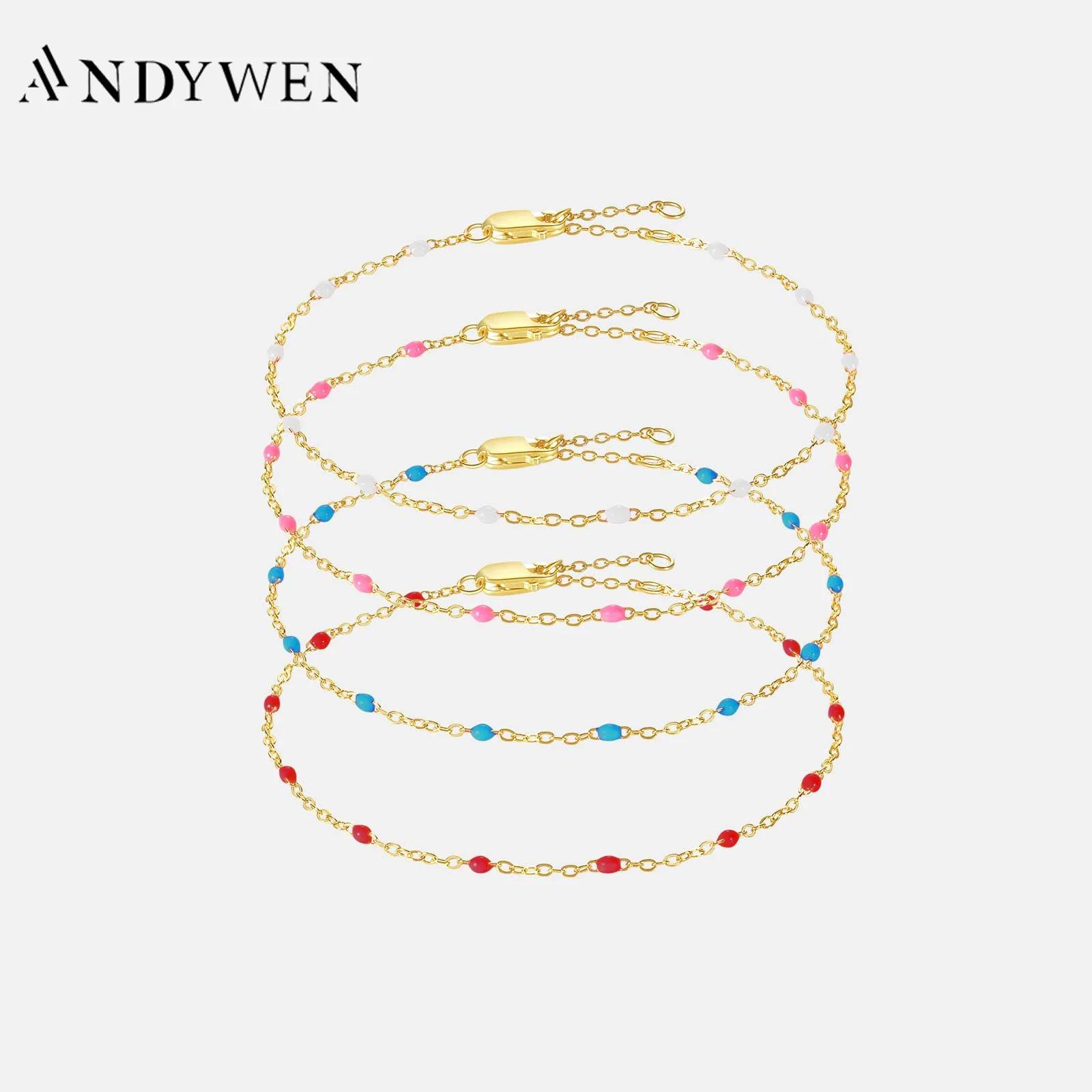 ANDYWEN 100 925 스털링 에나멜 비즈 참 팔찌 여성용 럭셔리 파인
