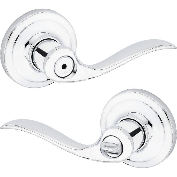 Kwikset Tustin 실내 프라이버시 도어 손잡이 욕실 침실용 레버 광택 크롬 리버서블 키리스 턴락