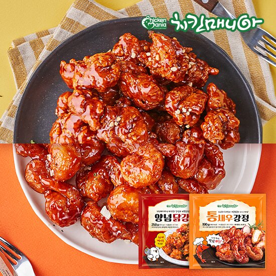 동해식품 치킨매니아 양념닭강정250g 7팩 통새우강정190g 3팩